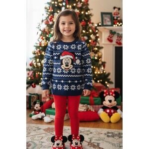 NEW Disney Christmas Sweater Minnie‎ Mouse Holiday Snowflake 6-7Y